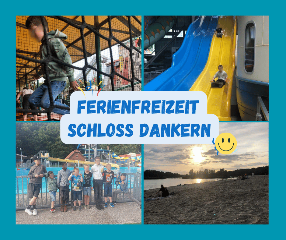 Eindrücke aus Schloss Dankern: riesenrutsche: Aquapark, Trampolin, Strand