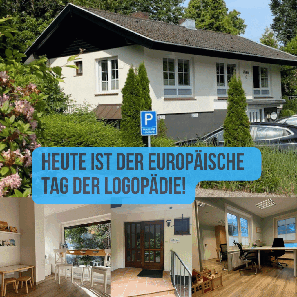 Hinweis auf den Europäischen Tag der Logopädie mit Fotos unserer Praxis für Logopädie