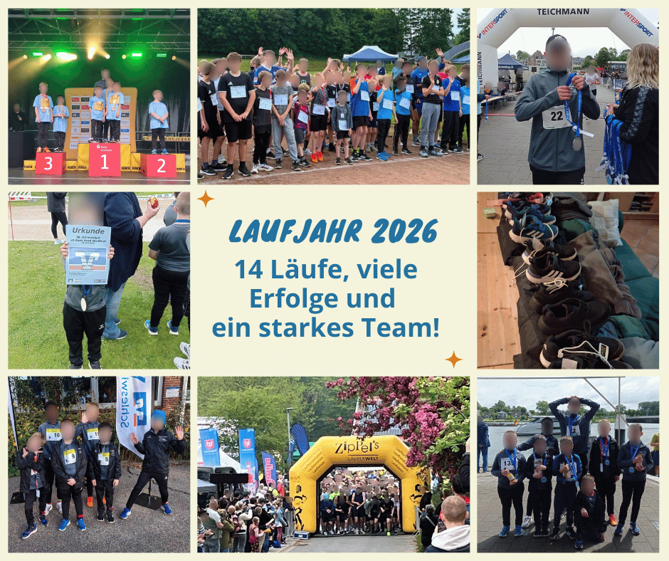 Bild zeigt verschiedene Fotos der Kinder von Laufverastaltungen aus 2026